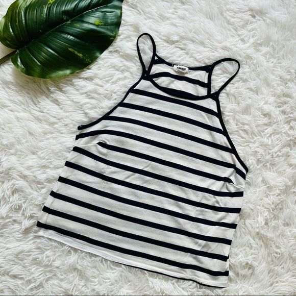 GARAGE | Navy Blue & White Striped Halter Tank Top Size XS - Picture 1 of 4